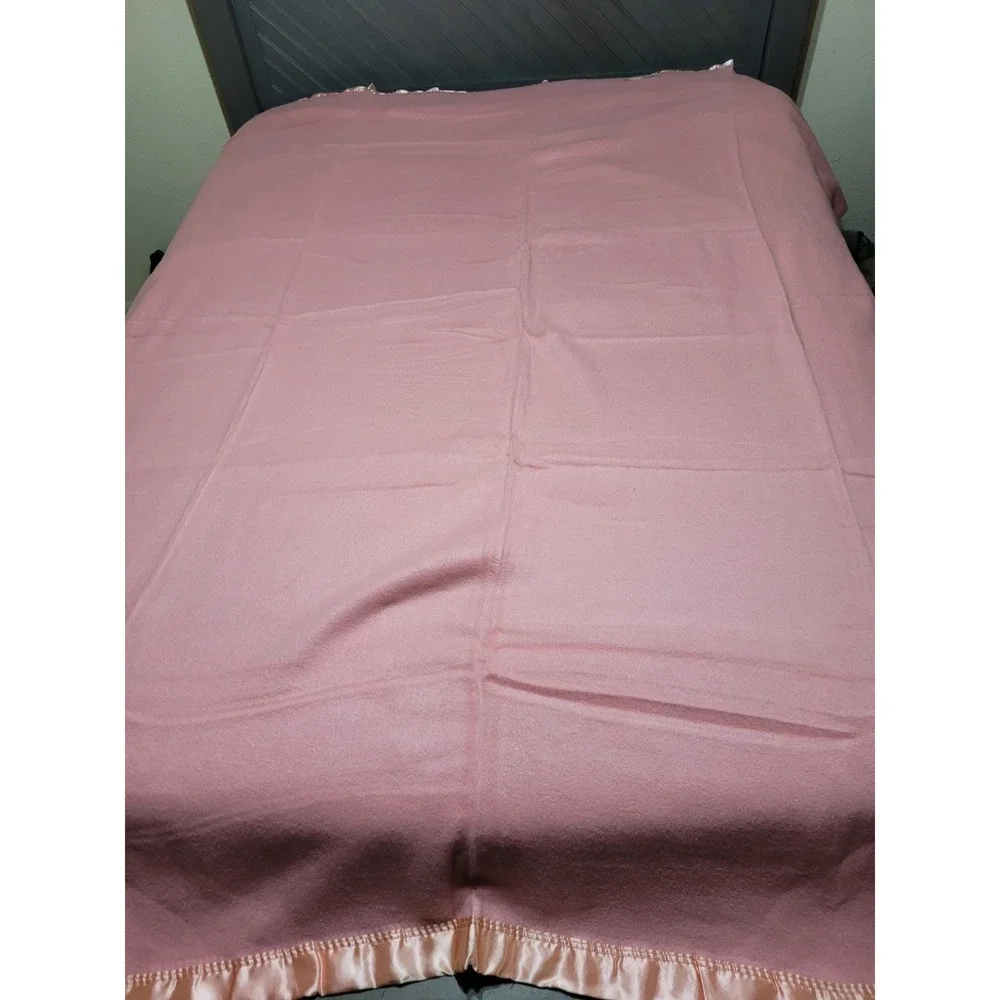 Vintage Chatham Blanket With Satin Edge Rose Pink Full Twin 72x84